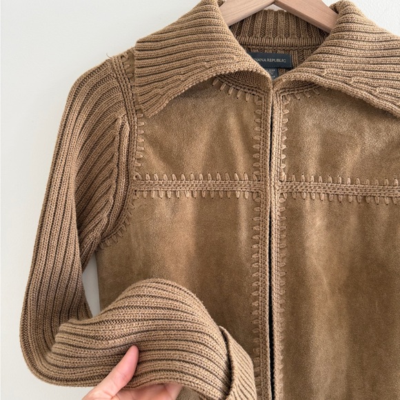 Y2K Banana Republic Suede + Ribbed Knit Jacket - Picture 2 of 9